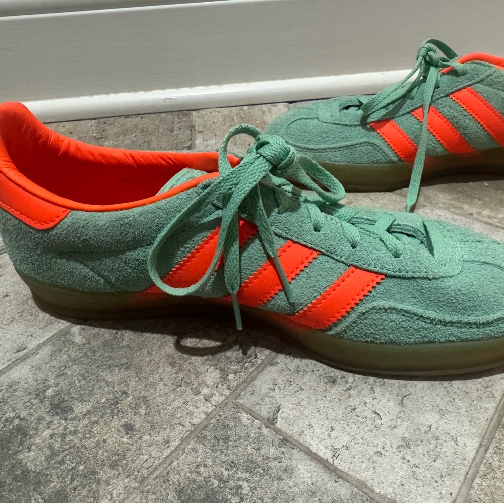 adidas Green Suede Sneakers with Bright Orange Stripes - Picture 13 of 16